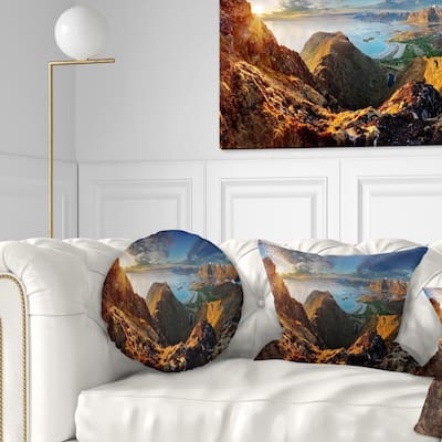 Designart 'Ocean and Mountains Panorama' Landscape Printed Throw Pillow