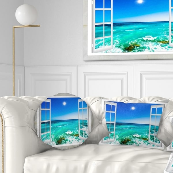 Designart 'Open Window to Wavy Ocean' Seashore Throw Pillow