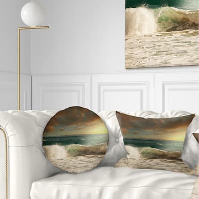 Designart 'Rushing Waves under Heavy Clouds' Beach Photo Throw Pillow
