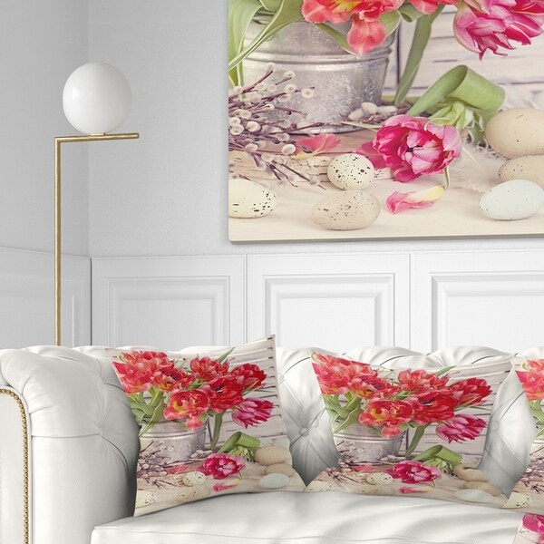 Designart 'Tulip Flowers and Easter Eggs' Floral Throw Pillow