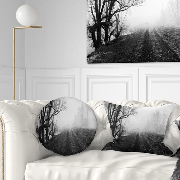 Designart 'Black and White Misty Landscape Panorama' Landscape Printed Throw Pillow