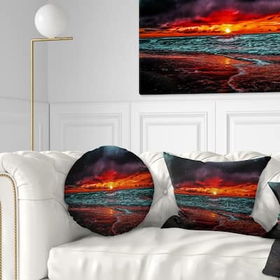 Designart 'Red Sunset over Blue Waters' Seascape Throw Pillow