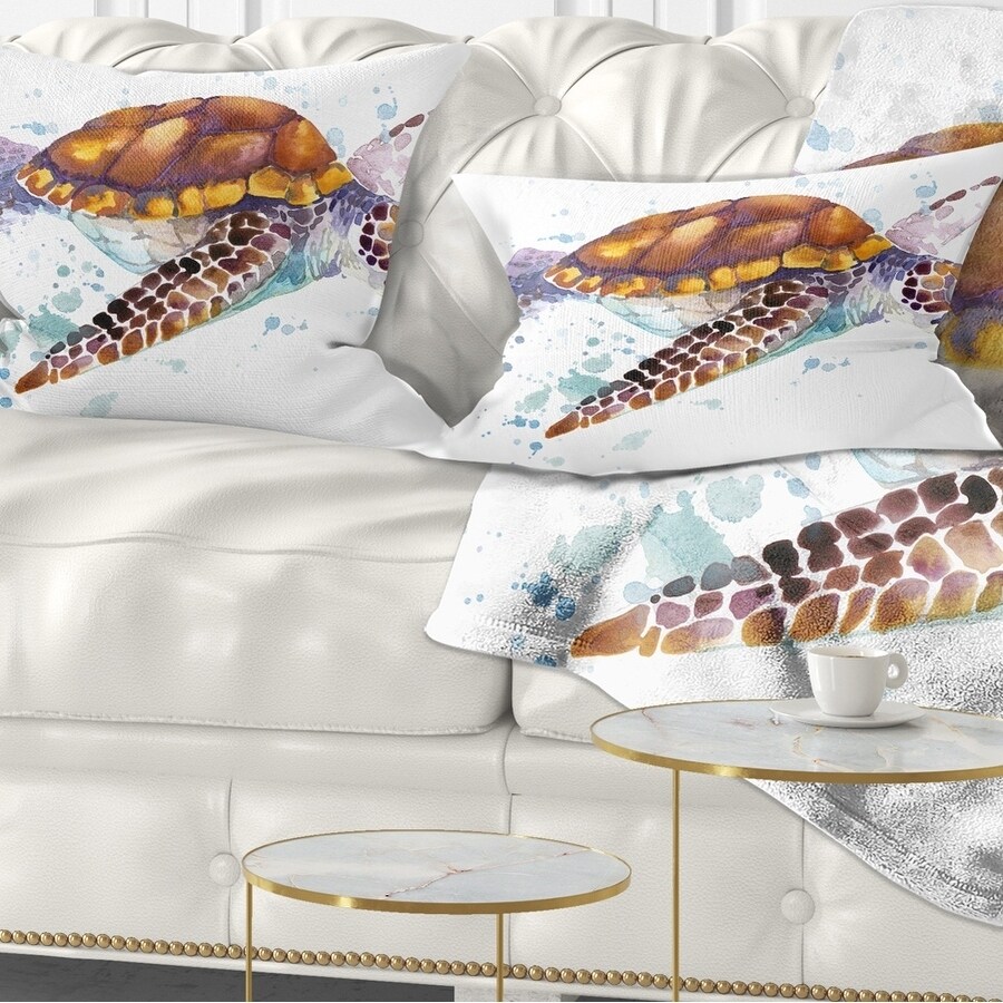 Designart 39 Brown Sea Turtle Watercolor 39 Contemporary Animal Throw Pillow Overstock 07
