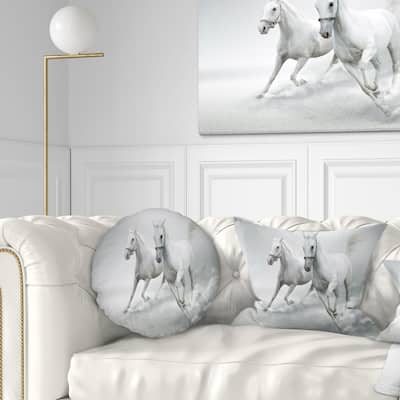 Designart 'Running White Horses' Animal Throw Pillow