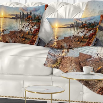Designart 'Vancouver Downtown Panorama' Landscape Printed Throw Pillow