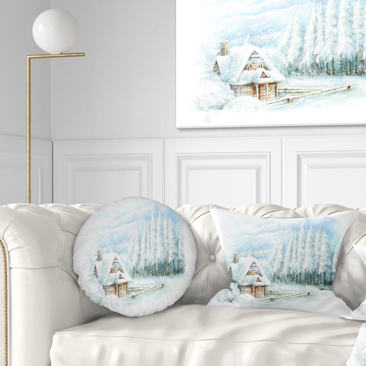 Designart 'Christmas Winter Happy Scene' Landscape Printed Throw Pillow -  Bed Bath & Beyond - 20890854