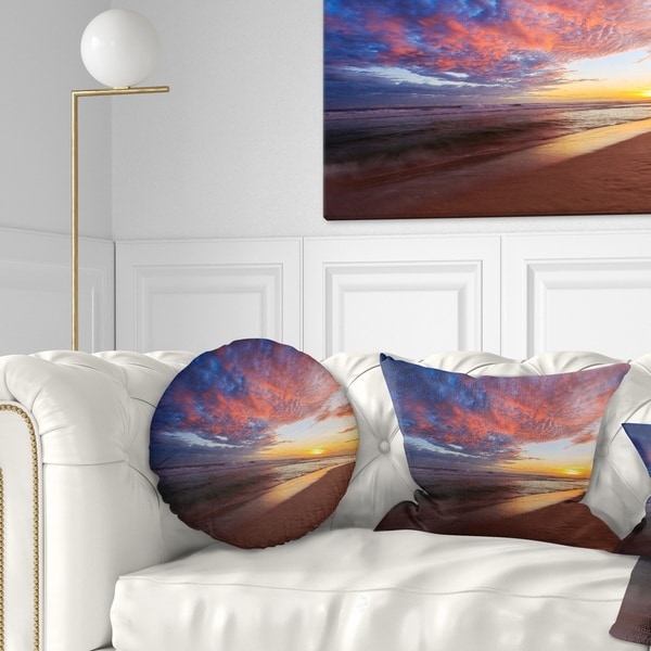 Designart 'Colored Clouds in Beach at Sunset' Seashore Throw Pillow