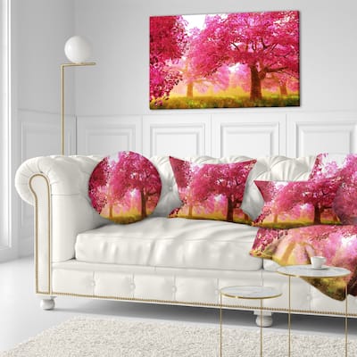 Designart 'Mysterious Red Cherry Blossoms' Landscape Printed Throw Pillow