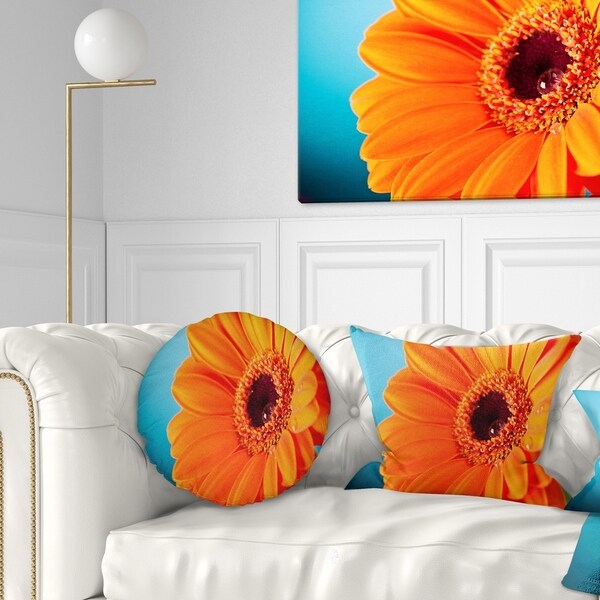 Designart 'Orange Daisy Gerbera Flower Close up' Flowers Throw Pillowwork