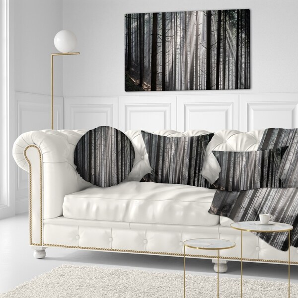 Designart 'Sunbeams Peeking Through Dark Forest' Forest Throw Pillow