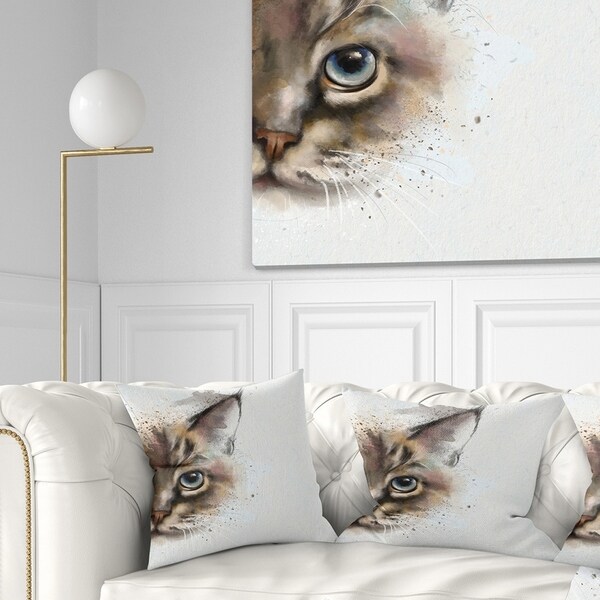 Designart 'Cat Half Face Watercolor' Animal Throw Pillow