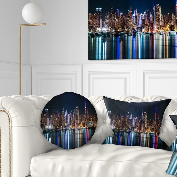 Designart 'New York Midtown Night Panorama' Throw Pillow