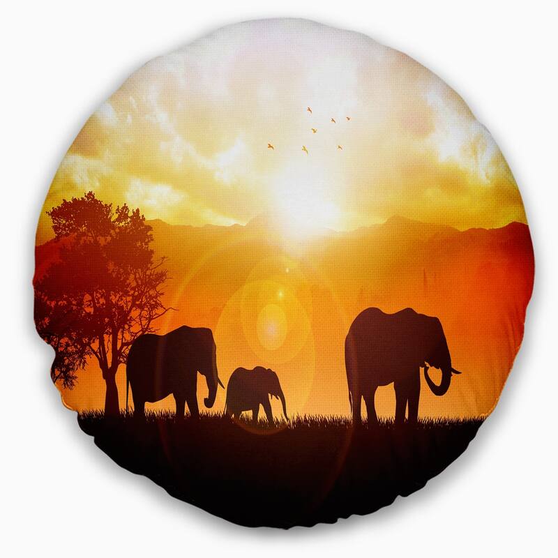 Designart 'Elephants Walking At Sunset' African Throw Pillow