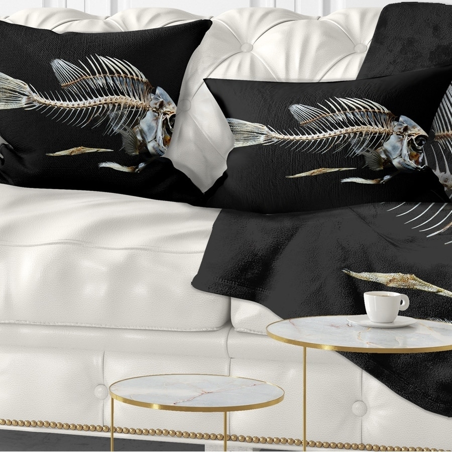 Designart CU13163-20-20-C Fish Skeleton Bone on Black Animal Round Cushion Cover for Living Room Sofa Throw Pillow 20 Insert Printed On Both Side 