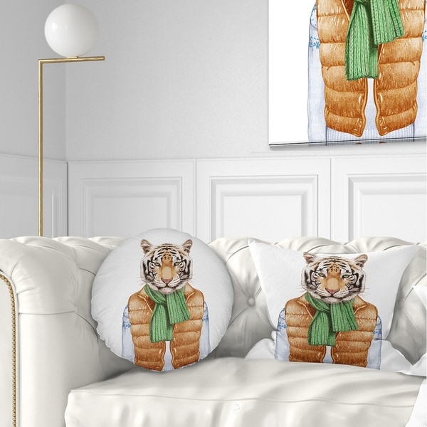 Designart 'Tiger in Vest and Sweater' Contemporary Animal Throw Pillow