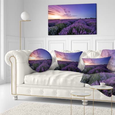 Designart 'Beautiful Lavender Flowers At Sunset' Floral Throw Pillow