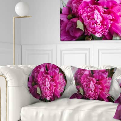 Designart 'Pink Peonies on Wooden Background' Flower Throw Pillow