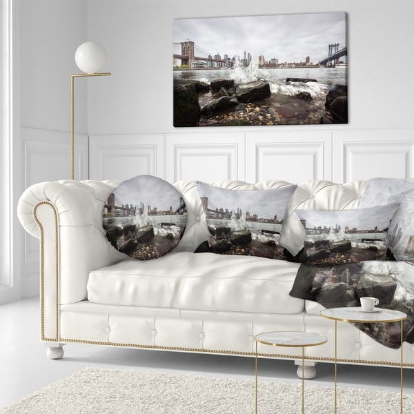 Designart 'Skyline with Brooklyn Manhattan Bridges' Cityscape Throw Pillow