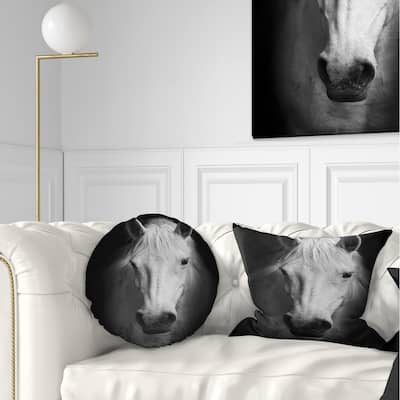 Designart 'White Horse Black and White' Animal Throw Pillow