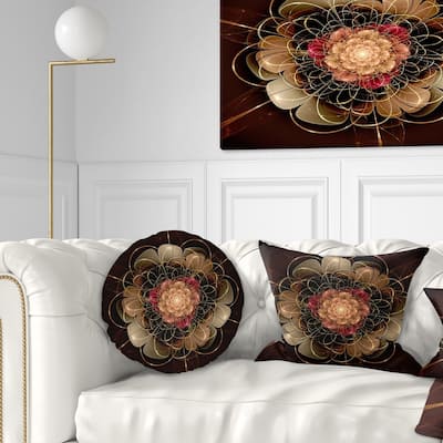 Designart 'Dark Gold Red Fractal Flower Pattern' Floral Throw Pillow