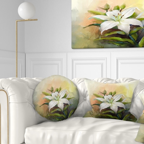 Designart 'White Lily Flower Oil Painting' Floral Throw Pillow