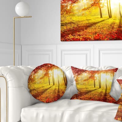 Designart 'Yellow Red Fall Trees and Leaves' Landscape Printed Throw Pillow