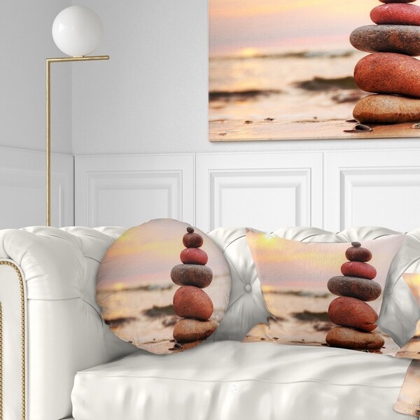 Designart 'Stones Pyramid on Sand Symbolizing Zen' Landscape Printed Throw Pillow