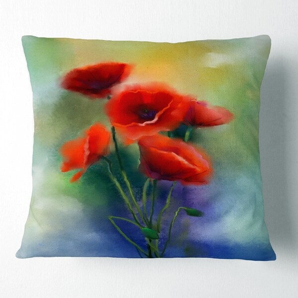 Designart Watercolor Red Poppy Flowers Painting Floral Throw