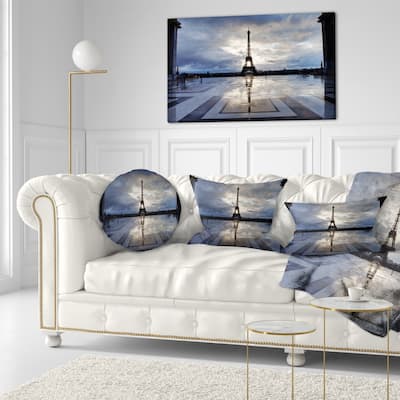 Designart 'Reflection of Paris Eiffel TowerWith Clouds' Throw Pillow