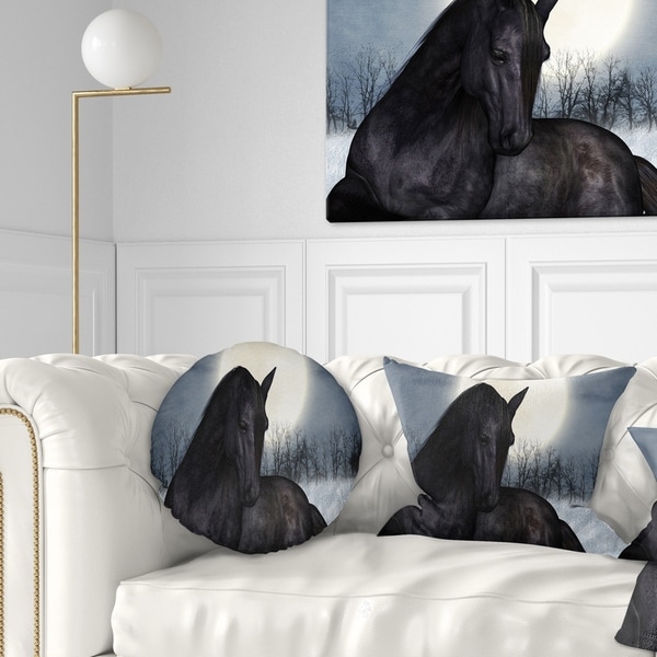 Designart 'Black Horse in Moonlight' Animal Throw Pillow