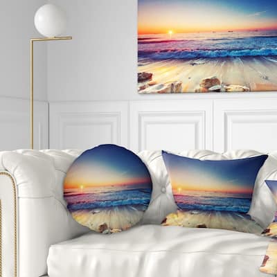 Designart 'Beautiful Sunrise over Blue Sea' Seashore Throw Pillow