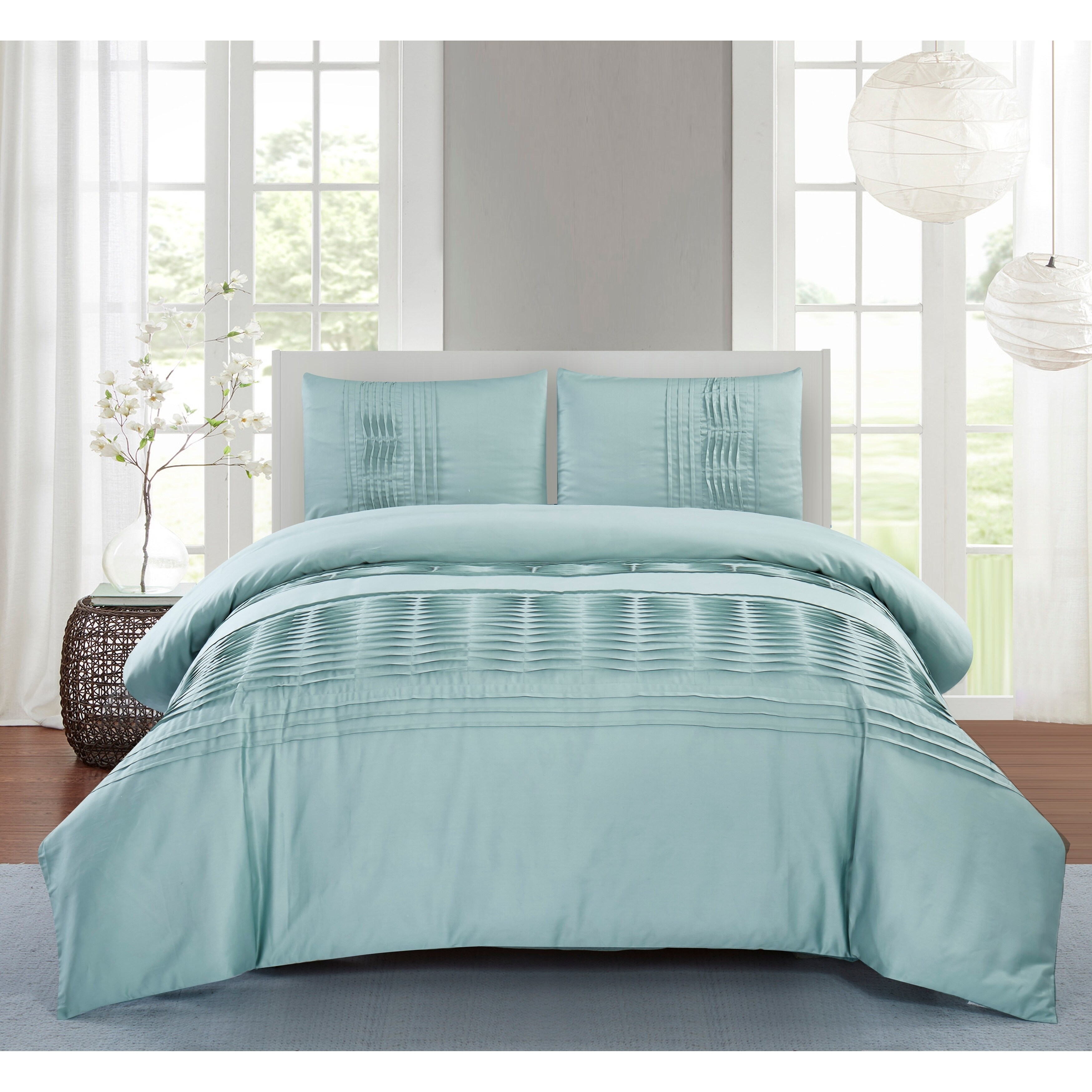 Shop Palmer Pleated Cotton Comforter Set In Light Blue Free