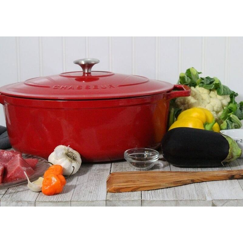 Chasseur 6.25-quart Red Enameled Cast Iron Oval Dutch Oven {Box : 18 x 13 x 8 : Wt : 17}