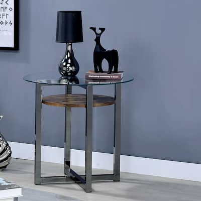 Yarl Industrial Black 23-inch Glass Top 1-Shelf Side Table by Furniture of America