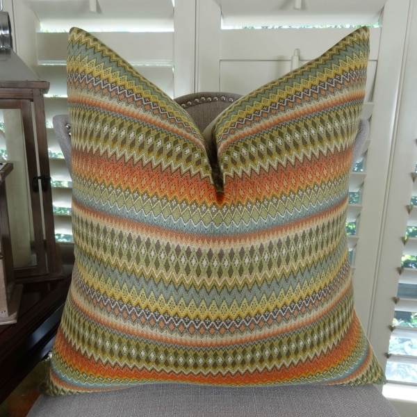 Thomas Collection Orange Green Blue Zig Zag Striped Throw Pillow Handmade in USA On Sale Bed Bath Beyond 20895667