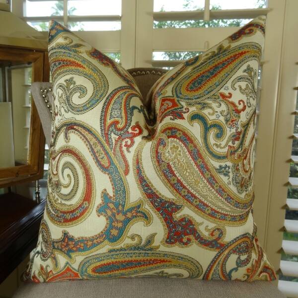 Shop Thomas Collection Red Cream Blue Paisley Throw Pillow