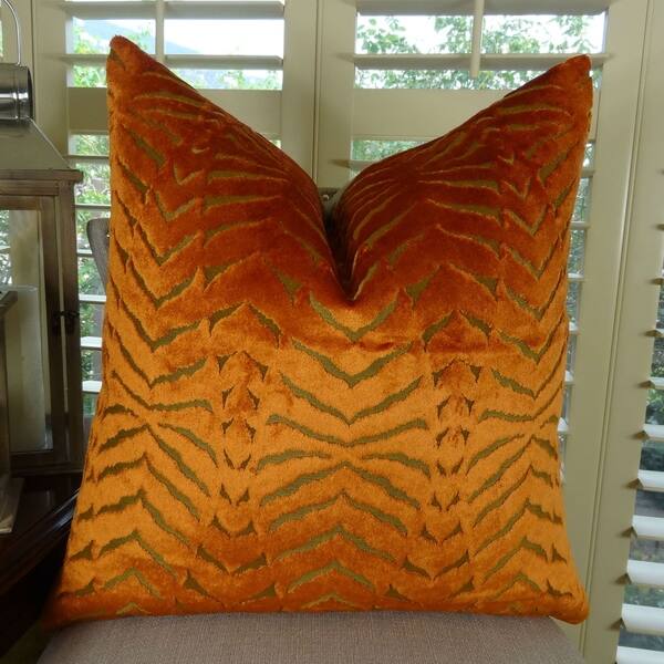 Thomas Collection Orange Velvet Luxury Designer Decorative Pillow