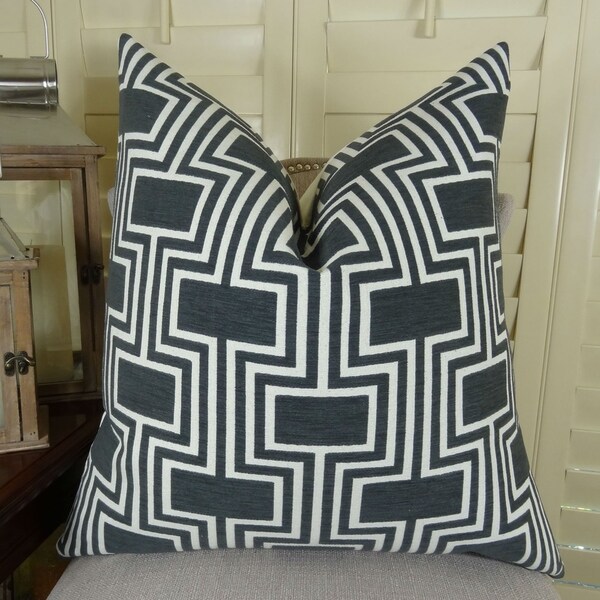 Thomas Collection Black White Geometric Trellis Luxury Throw Pillow, Handmade in USA, 11208S