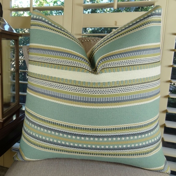 Thomas Collection Light Blue Aloe Cream Striped Decorative ...