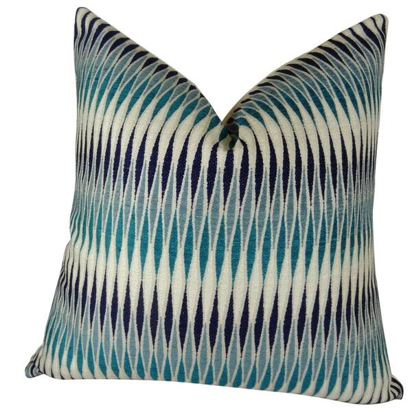 Boho Throw Couch Lumbar Pillow, Abstract Aqua Green, Navy Blue