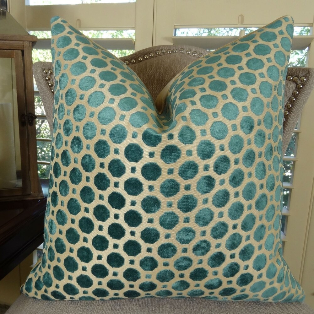 Collection Turquoise Taupe Velvet Finn Knit Throw Pillow, Mustard, 18x18
