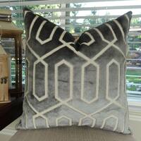 Thomas Collection Geometric Gray Taupe High End Velvet Luxury Pillow, Handmade in USA, 11411S