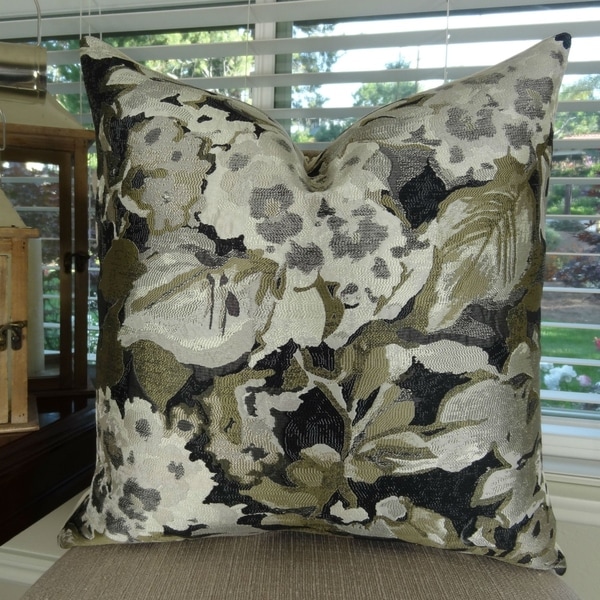 Thomas Collection Floral Gray Black Taupe Designer Floral Throw