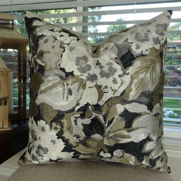 Thomas Collection Floral Gray Black Taupe Designer Floral Throw