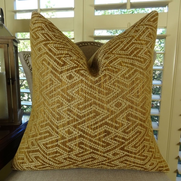 Thomas Collection Taupe Copper Maze Luxury Designer Throw Pillow, Handmade in USA, 11359S