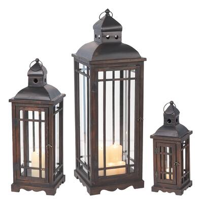 Wood and Metal Lanterns Set of Three