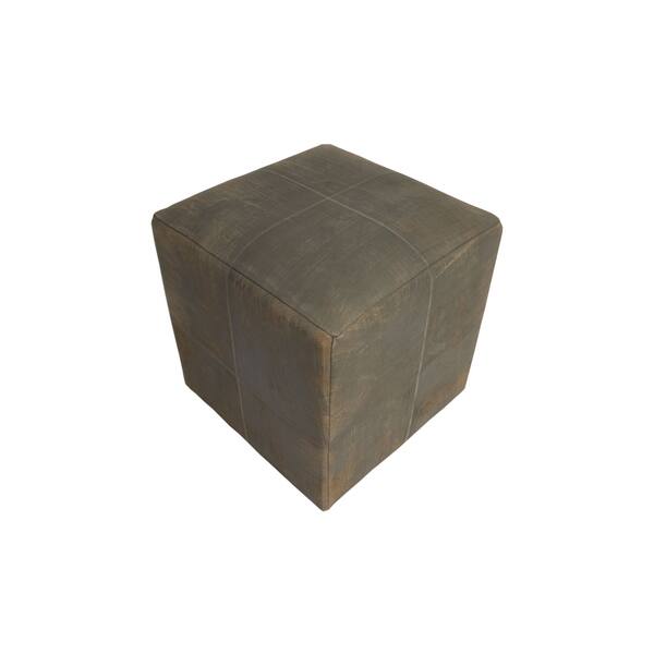 slide 1 of 4, Decor Maisonette Distressed Leather Pouf Lincoln, Grey (18"x18"x18")