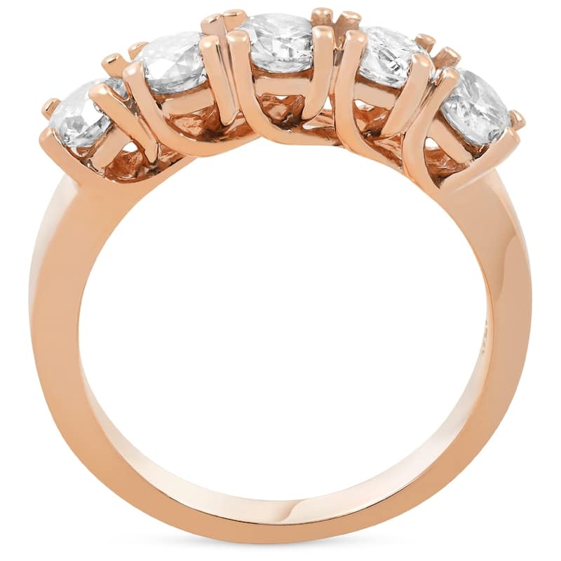 Pompeii3 14k Rose Gold 1 1/2 ct TDW Five Stone Diamond Wedding Ring Womens Anniversary Band - White