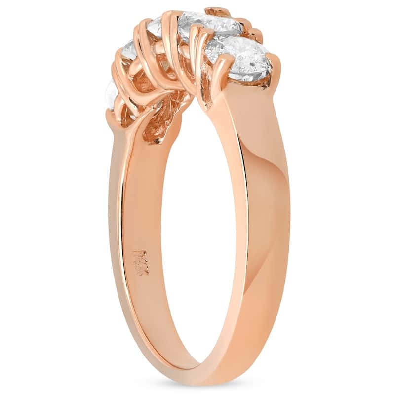 Pompeii3 14k Rose Gold 1 1/2 ct TDW Five Stone Diamond Wedding Ring Womens Anniversary Band - White