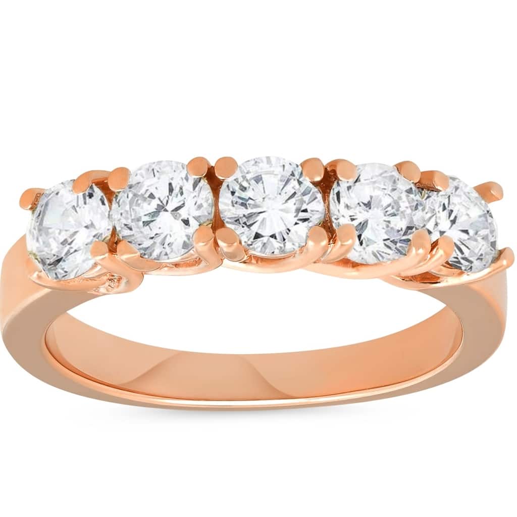Pompeii3 14k Rose Gold 1 1/2 ct TDW Five Stone Diamond Wedding Ring Womens Anniversary Band - White